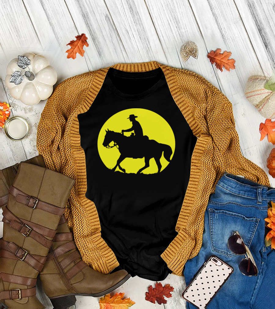 Cowboy Riding at Sunset with Horse T-Shirt