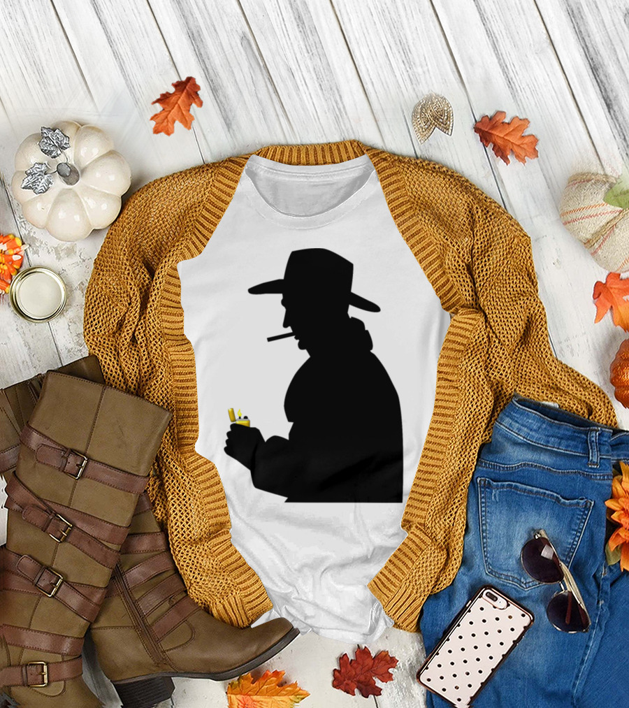 Cowboy Smoking Silhouette with Yellow Lighter T-Shirt
