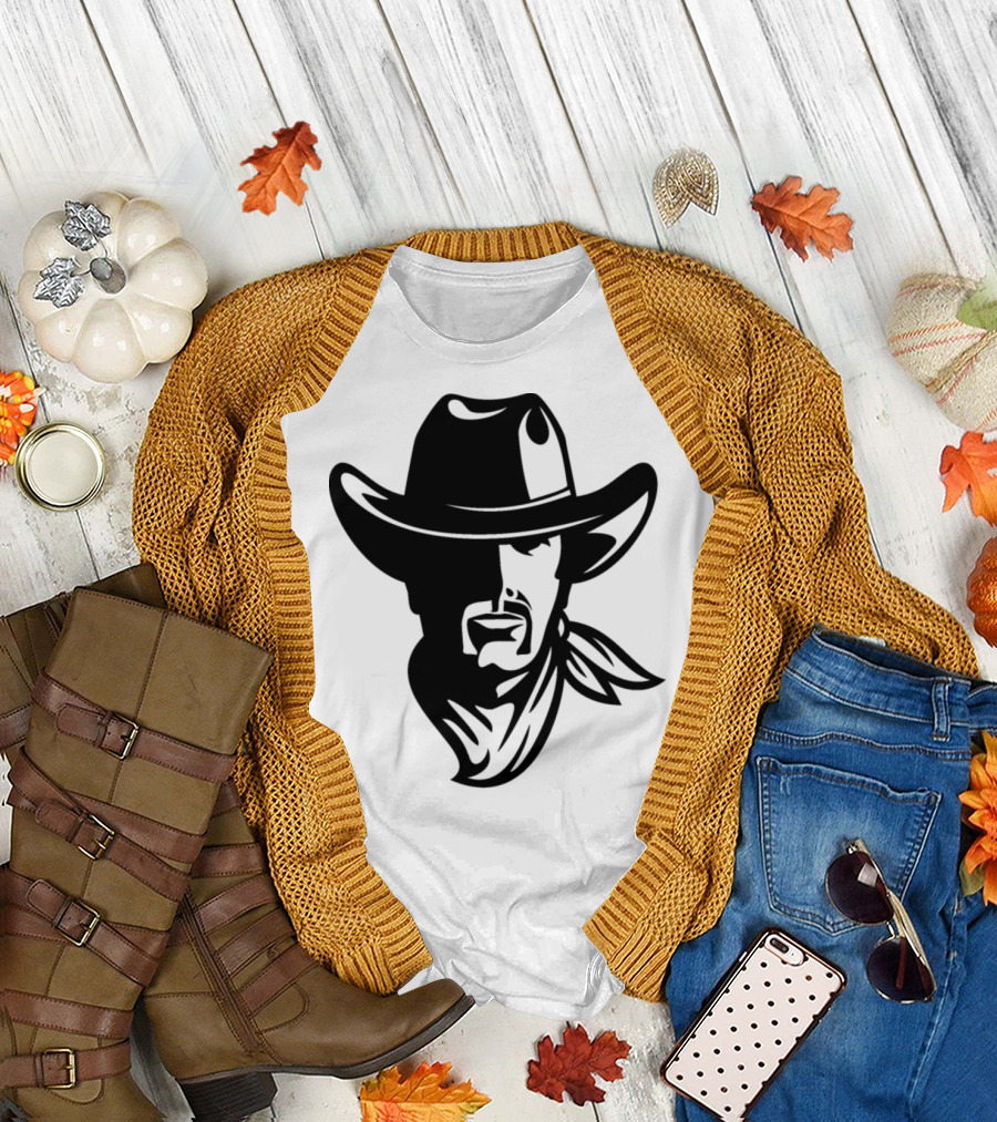 Cowboy With Mustache Hat and Bandana Iconic Western T-Shirt