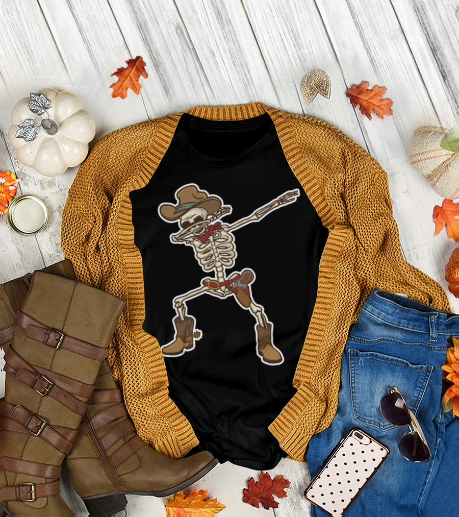 Dabbing Skeleton Cowboy Hat Western Dance T-Shirt