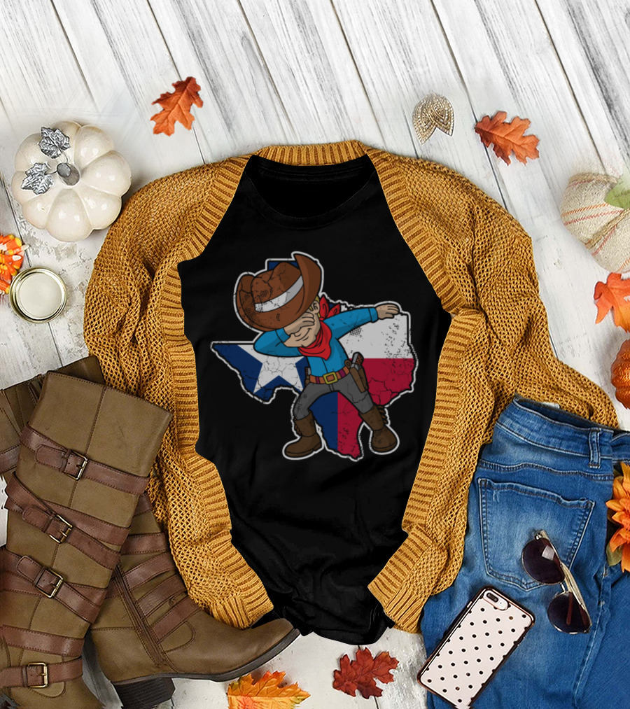 Dabbing Cowboy on Texas Flag Background Texan T-Shirt