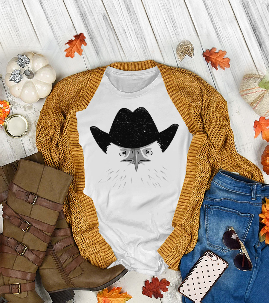 Eagle Wearing Cowboy Hat Hipster T-Shirt