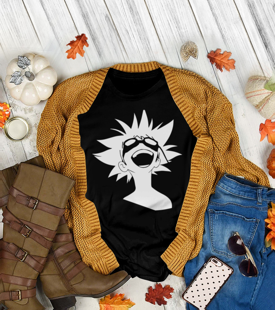 Edward Anime Cowboy Spiky Haired Character with Goggles and Laughing Expression T-Shirt