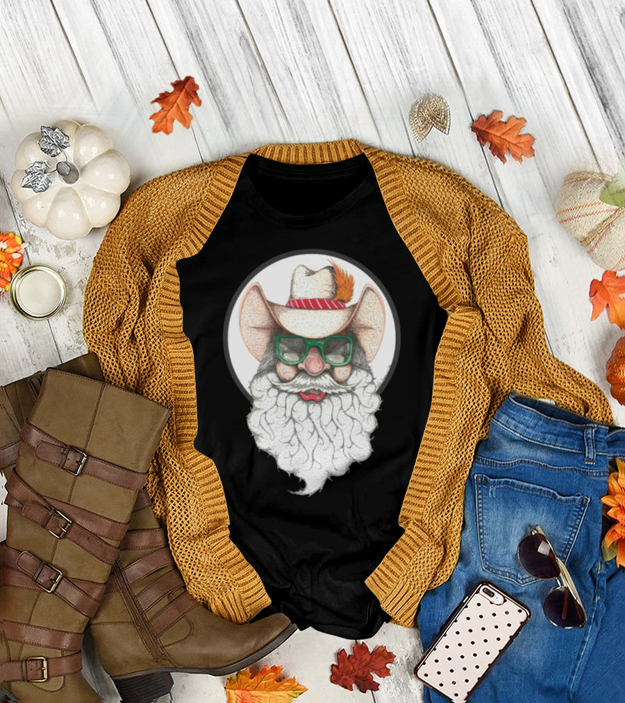 Holiday Cowboy Santa with Green Glasses and Feathered Hat T-Shirt