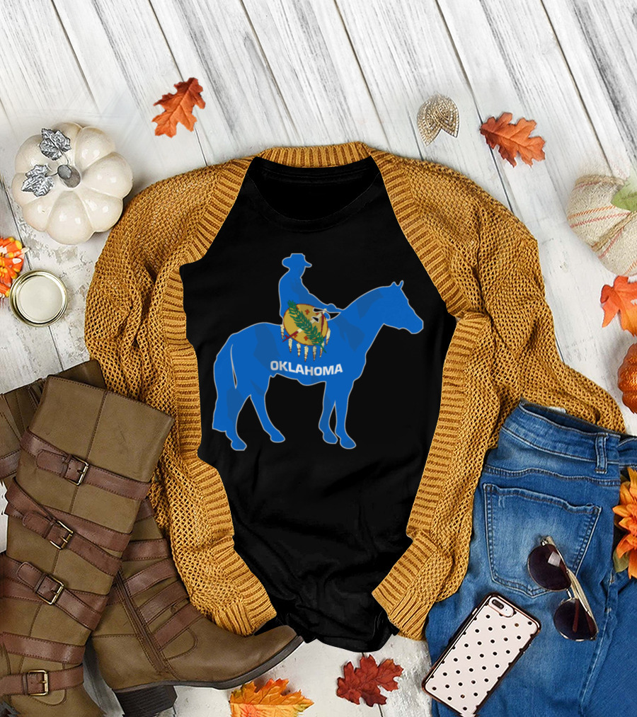 Oklahoma Horse Rider with State Flag Emblem T-Shirt