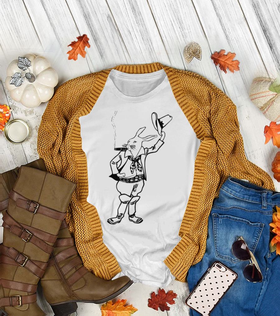 Rabbit Cowboy Smoking with Hat Raised T-Shirt