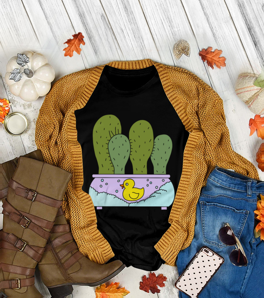 Funky Cacti Bubble Bath with Rubber Duck Pot T-Shirt