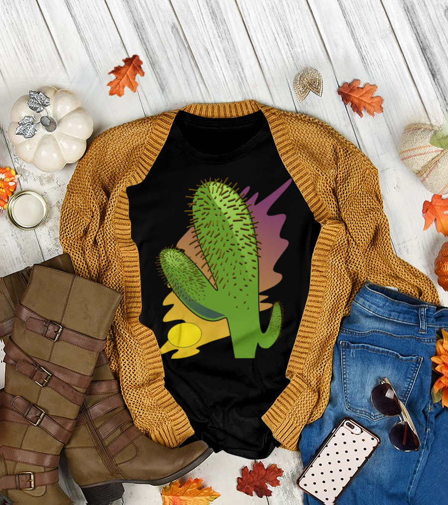 Mexico Sunset Cactus Graphic Sunset Colors Spiked Cactus T-Shirt