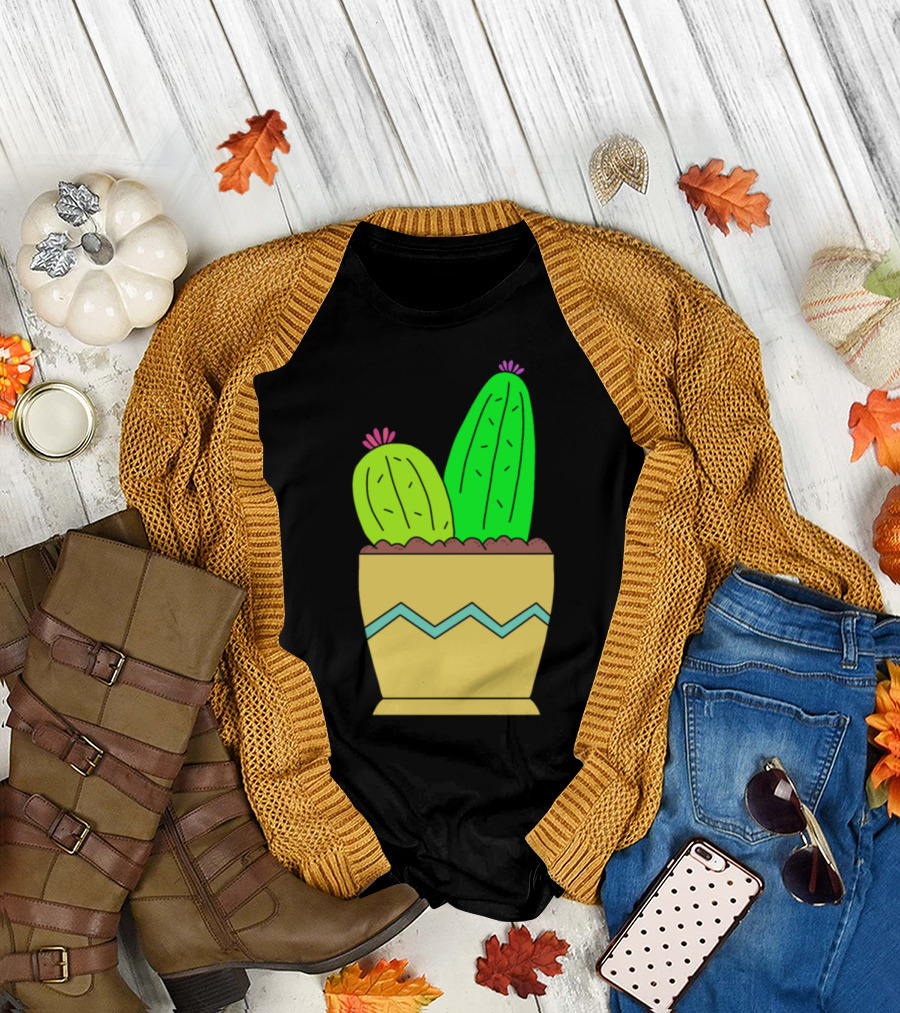 2 Cacti in Patterned Pot Enjoying the Soil T-Shirt
