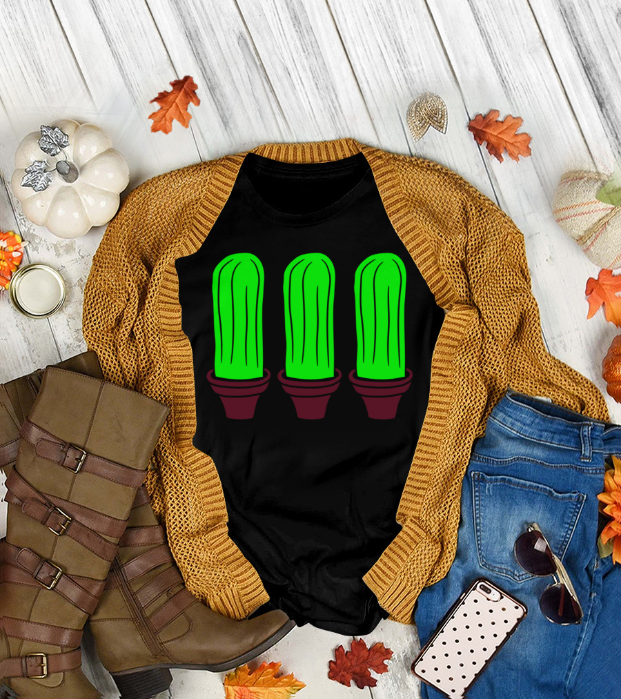 3 Small Cactus Flowerpot Sweet Green T-Shirt