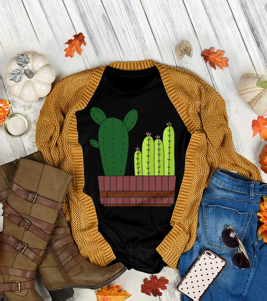 4 Cactus Groupies Cartoon Plant Pot T-Shirt