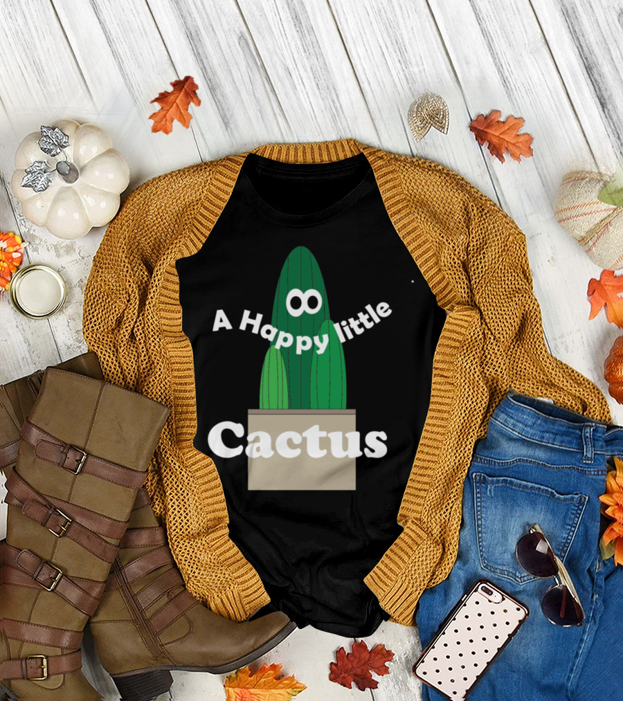 A Happy Little Cactus in a Pot with Cartoon Eyes T-Shirt