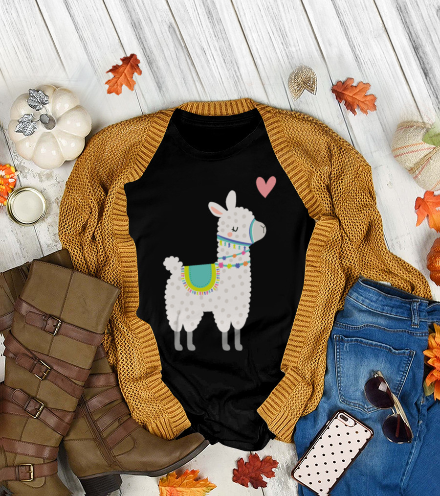 Alpaca Lama Love Heart Valentine Cactus Animal T-Shirt