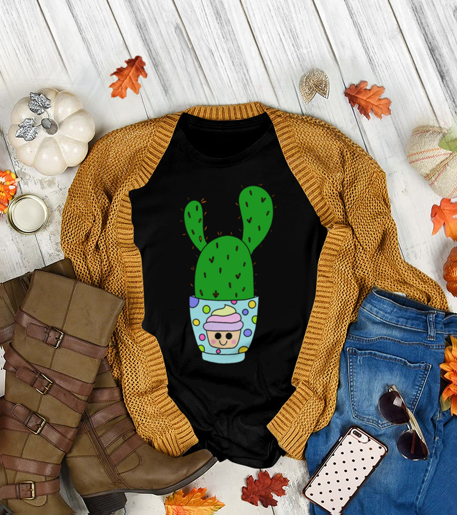 Angel Wings Cactus in Polka Dot Cupcake Pot T-Shirt