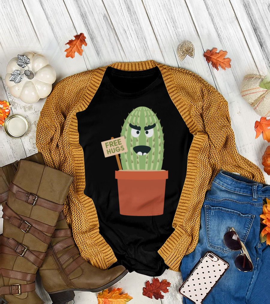 Free Hugs Angry Cactus Pot T-Shirt