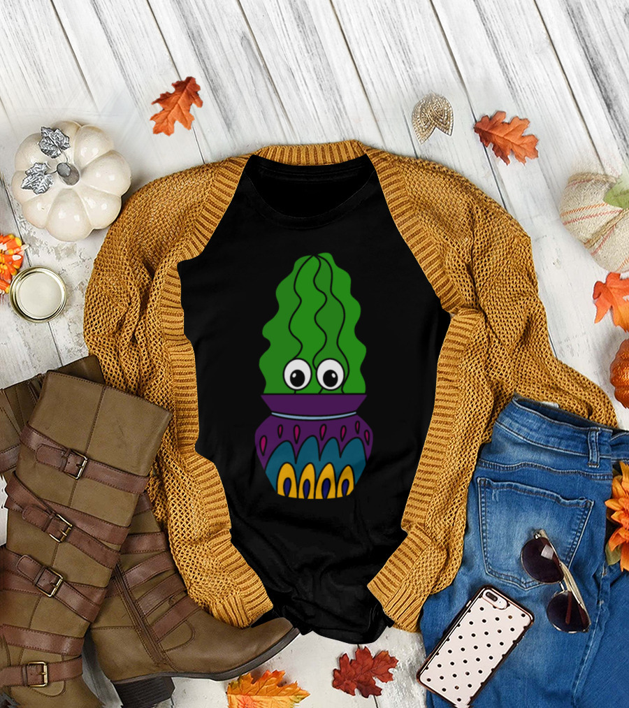 Apple Cactus with Eyes in Colorful Pretty Jar T-Shirt