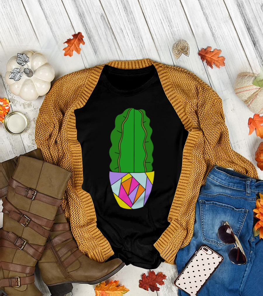 Armatocereus Cactus in Colorful Geometric Pot T-Shirt