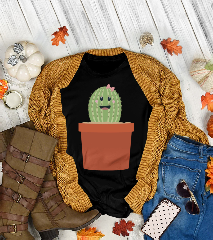 Baby Cactus Cute Smiling Kawaii Face in Flower Pot T-Shirt
