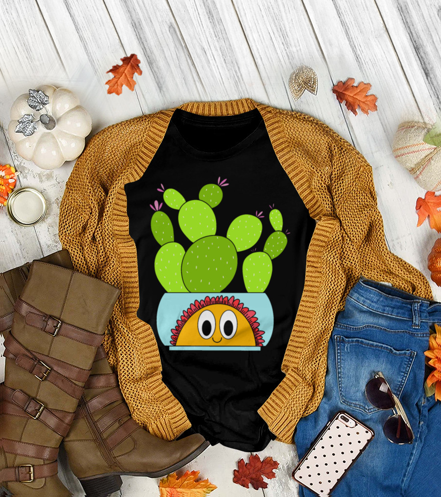 Beavertail Cacti In A Happy Smiling Sunflower Pot T-Shirt