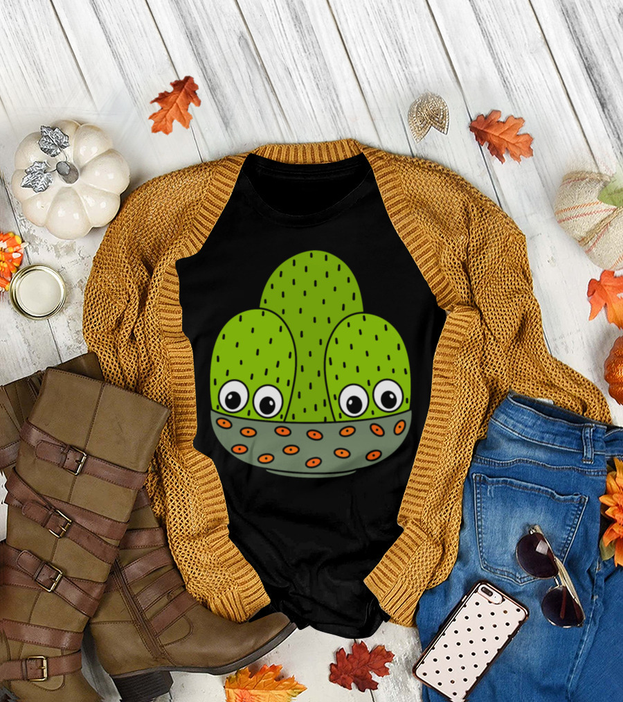 Cacti Bunch In A Bowl Planter Cute Cartoon Eyes T-Shirt