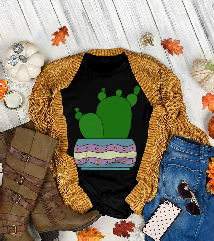 Cacti Bunch In A Colorful Patterned Pot T-Shirt