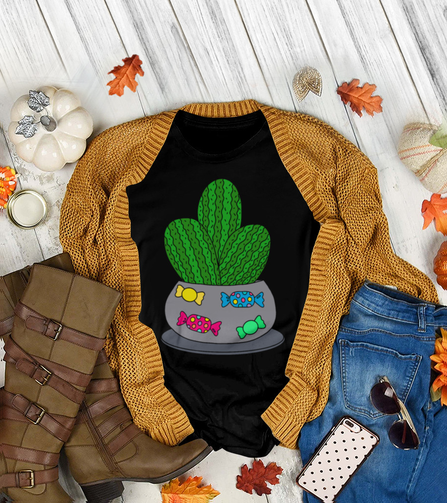 Cacti in Colorful Candy Pot for Halloween Trick or Treat T-Shirt