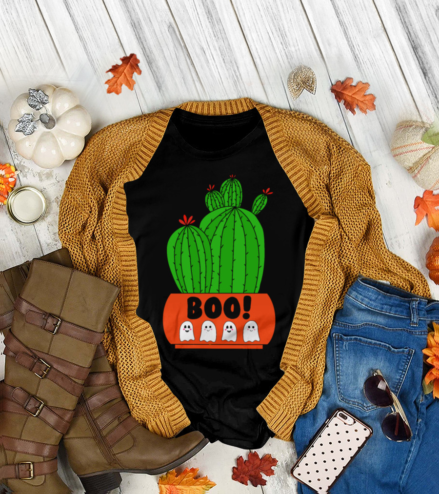 Boo Ghosts Cactus Halloween Pots T-Shirt