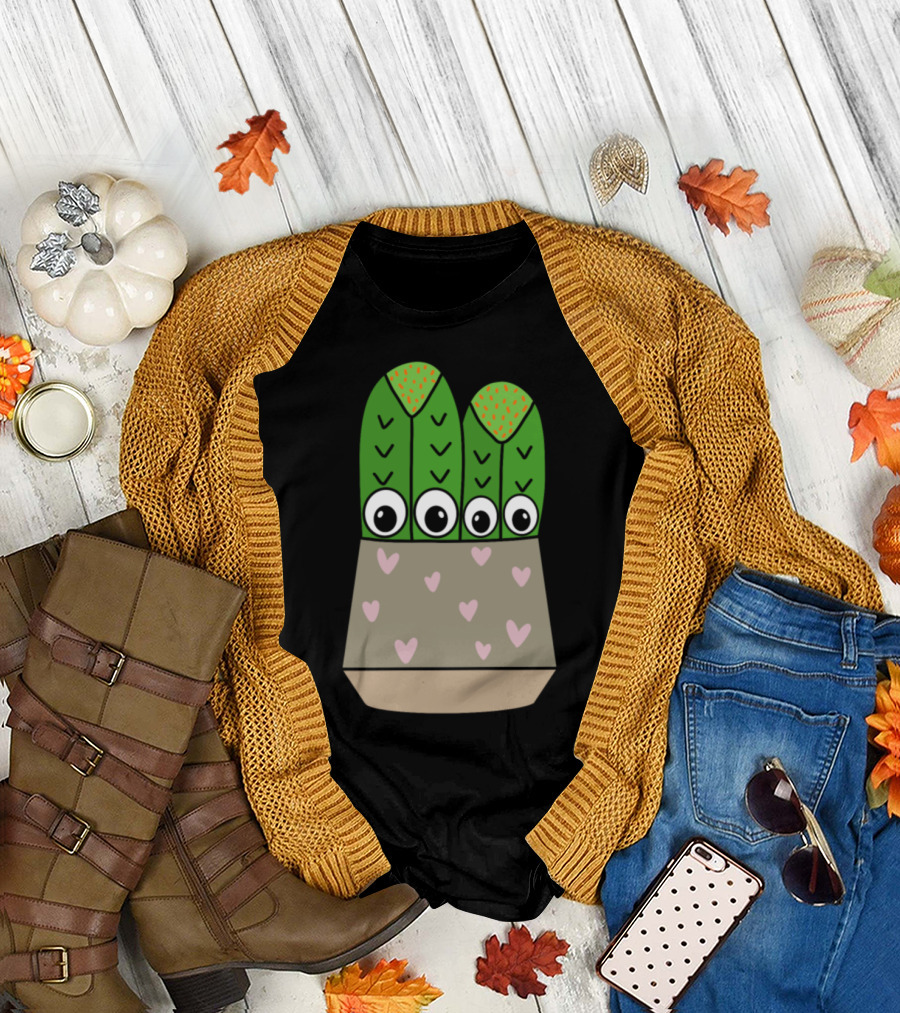 Cacti with Big Eyes in Hearts Pot T-Shirt