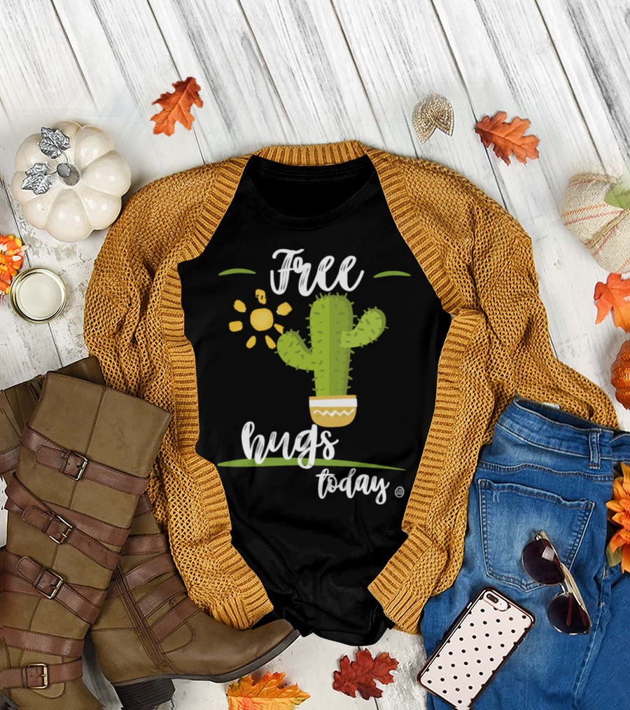 Free Hugs Today Cactus Sun Smiley Face T-Shirt