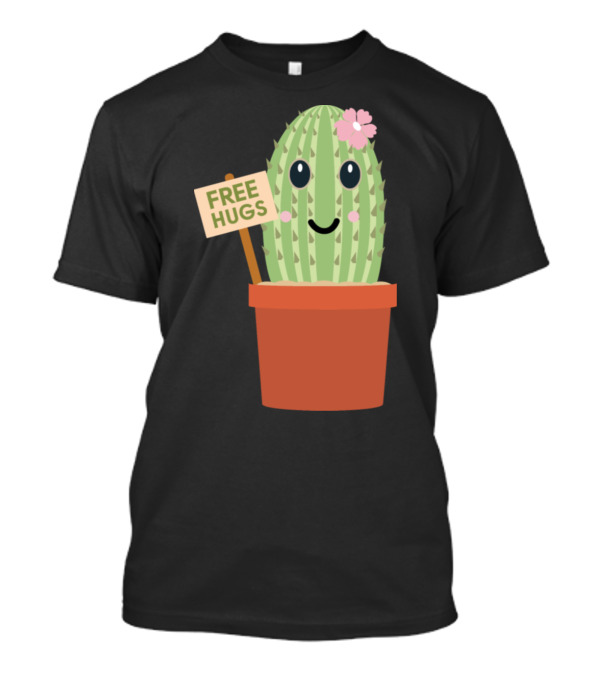 Cactus Free Hugs Flower Pot Decor With Smiley Face T-Shirt