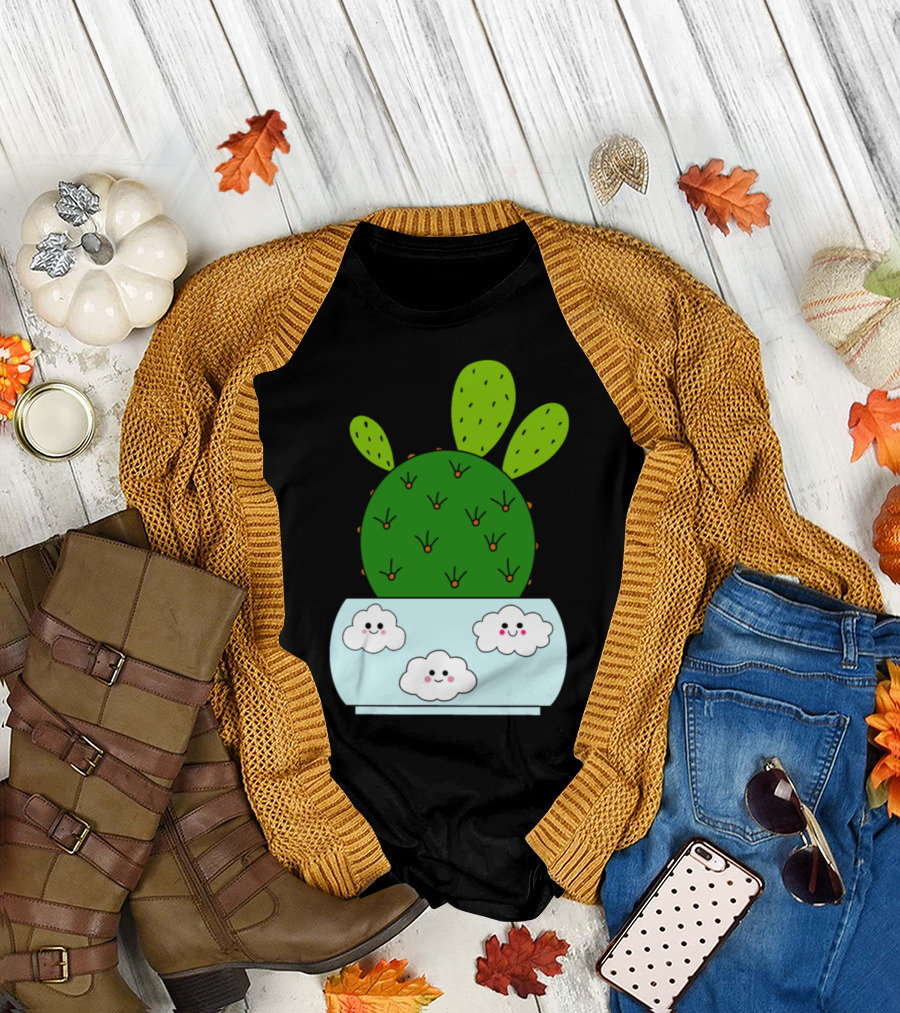Cactus Hybrid in Cute Pot with Smiling Clouds T-Shirt