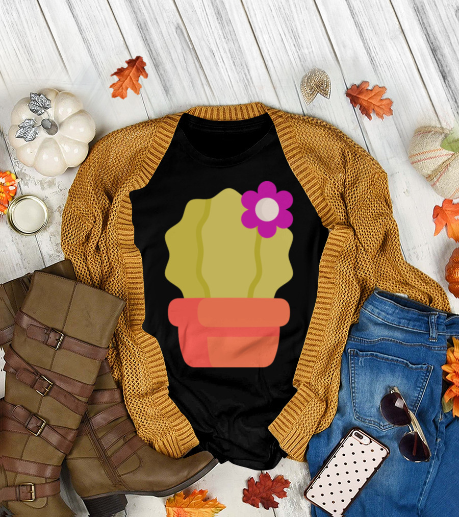 Cactus with Pink Flower in Orange Pot T-Shirt
