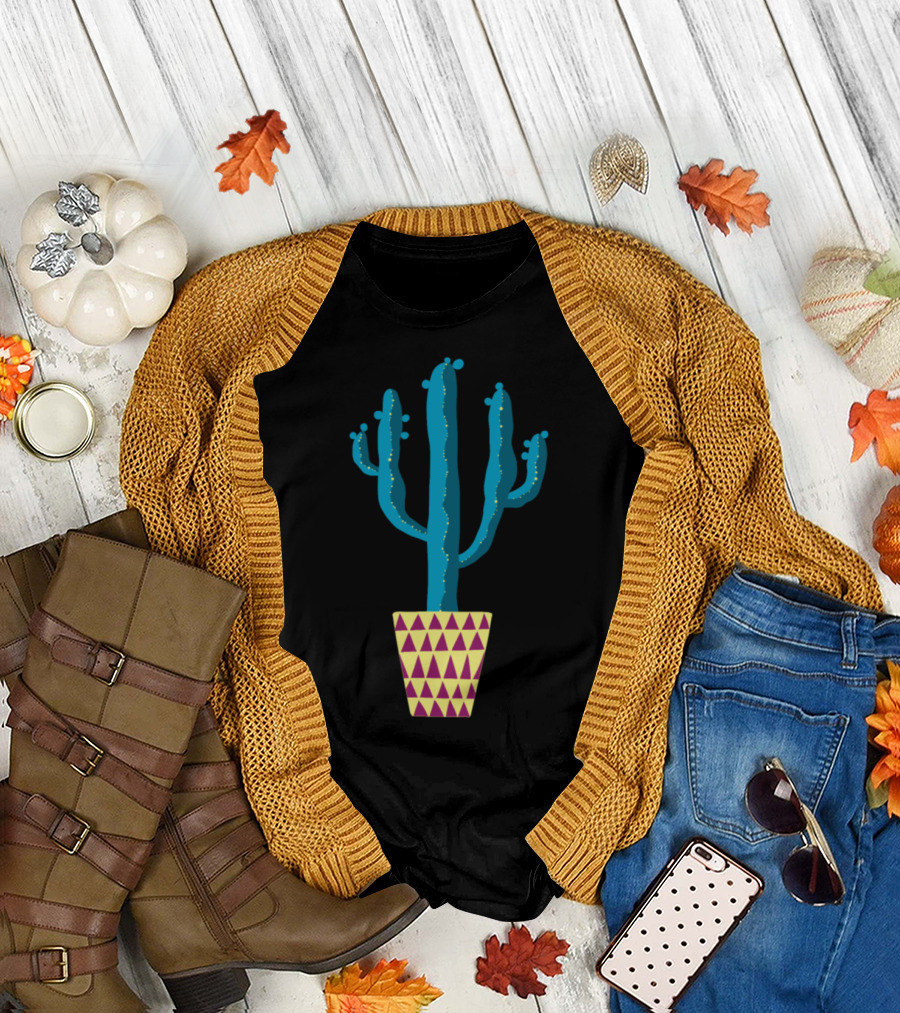 Cactus in a Yellow and Magenta Triangle Pot T-Shirt