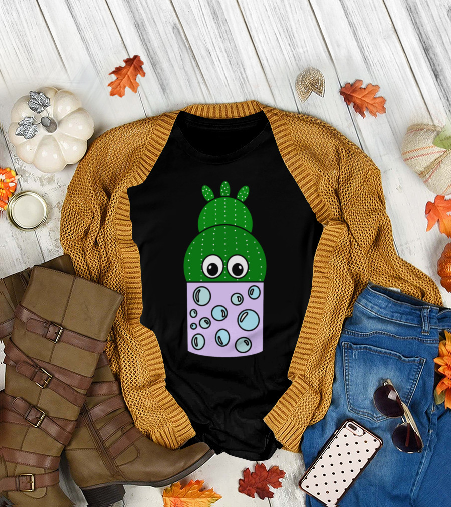 Cactus Eyes In Cute Bubble Pot T-Shirt