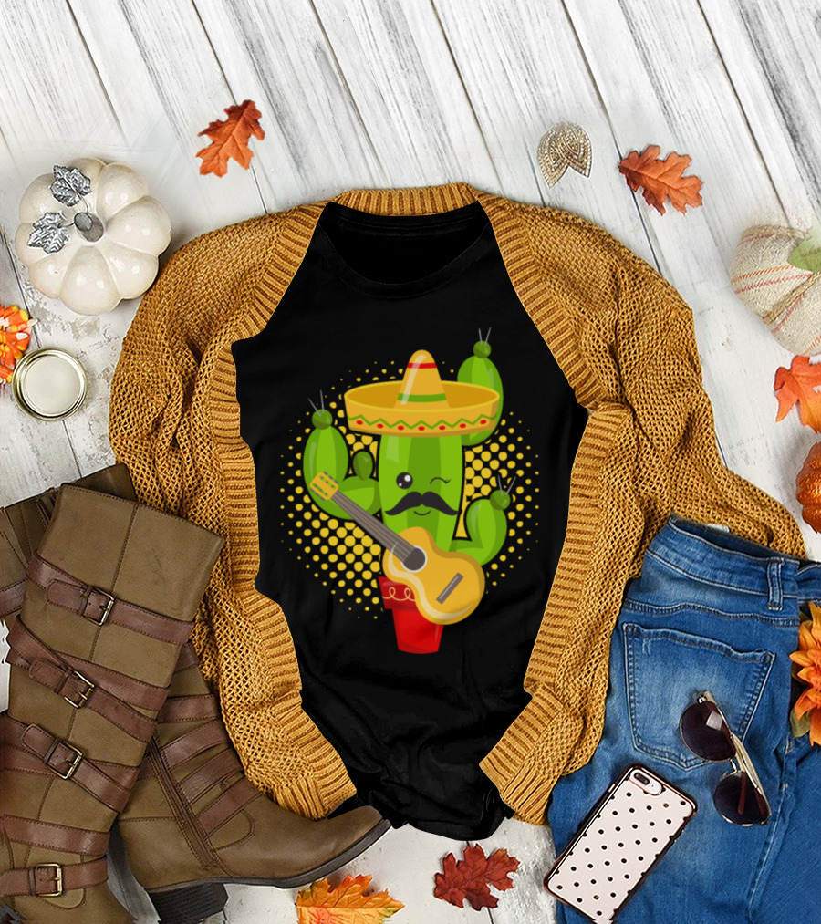 Cactus Sombrero Guitar Mustache Mexican T-Shirt