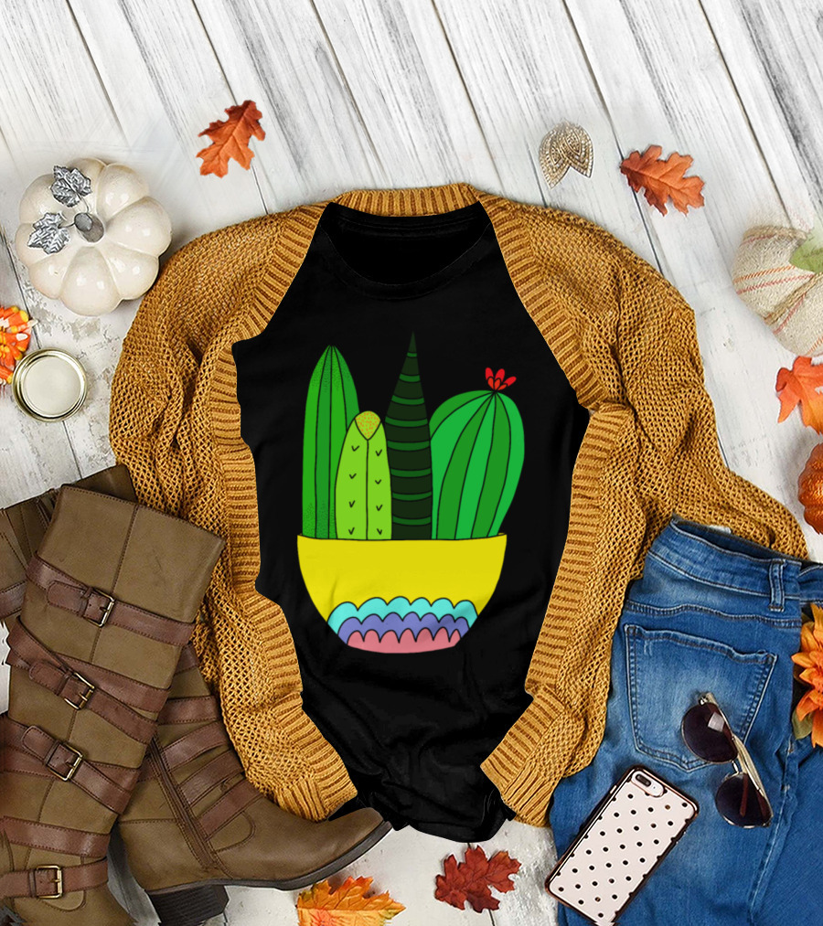 Cactus Succulent Arrangement Colorful Pot T-Shirt