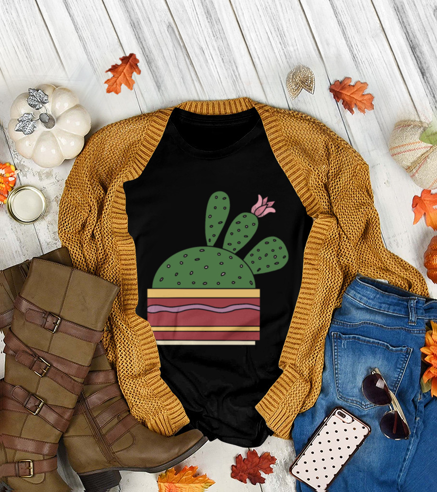 Cactus With Beautiful Flower in Geometric Pot with Pastel Pink Blossom T-Shirt