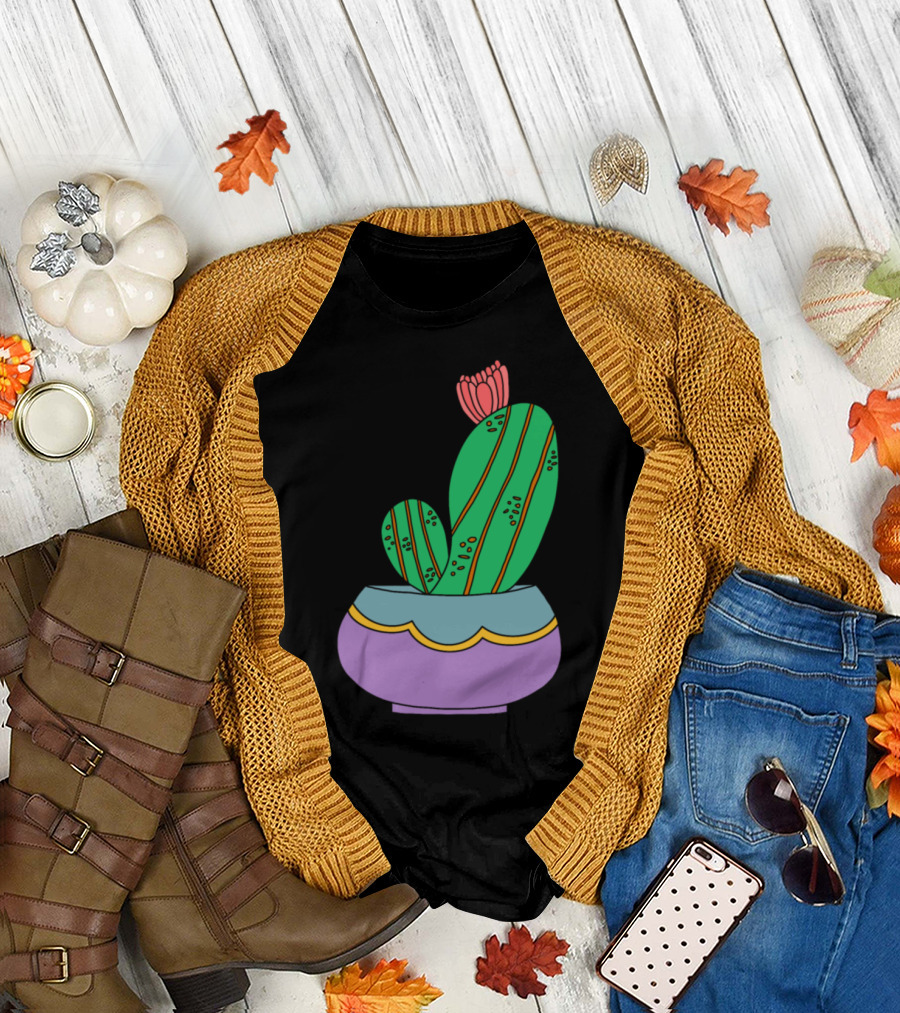 Cactus with Bloom in Colorful Pot T-Shirt