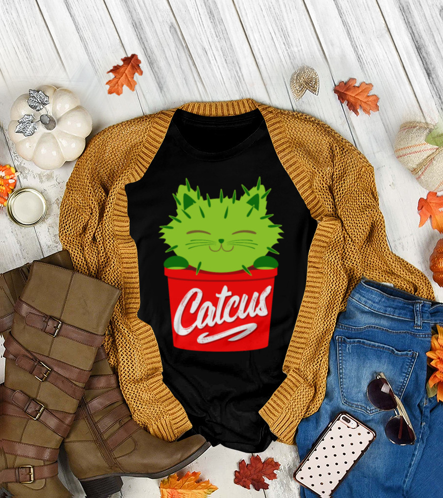 Catcus Funny Pun Cat Cactus Kitty Kitten Plant Red Pot T-Shirt