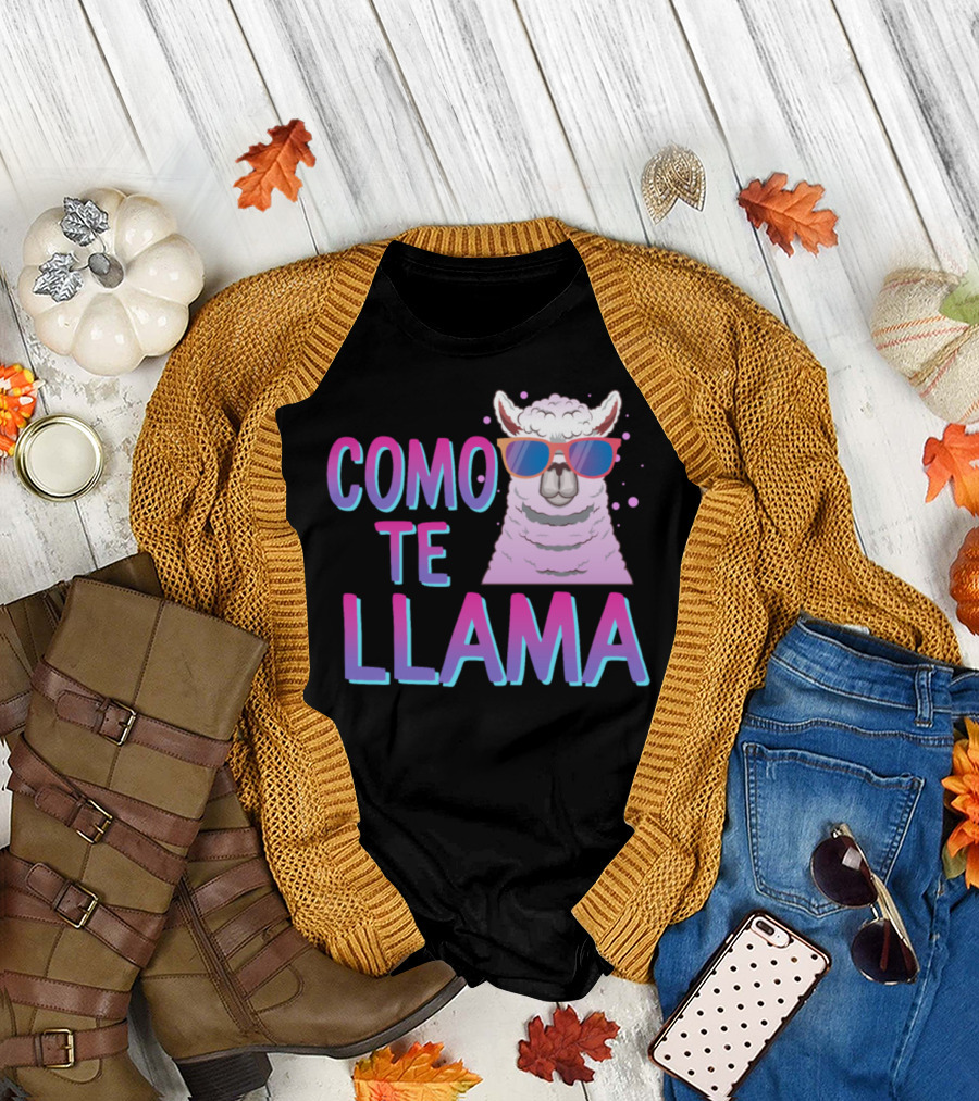 Como Te Llama Funny Llama with Sunglasses Spanish Cinco De Mayo T-Shirt