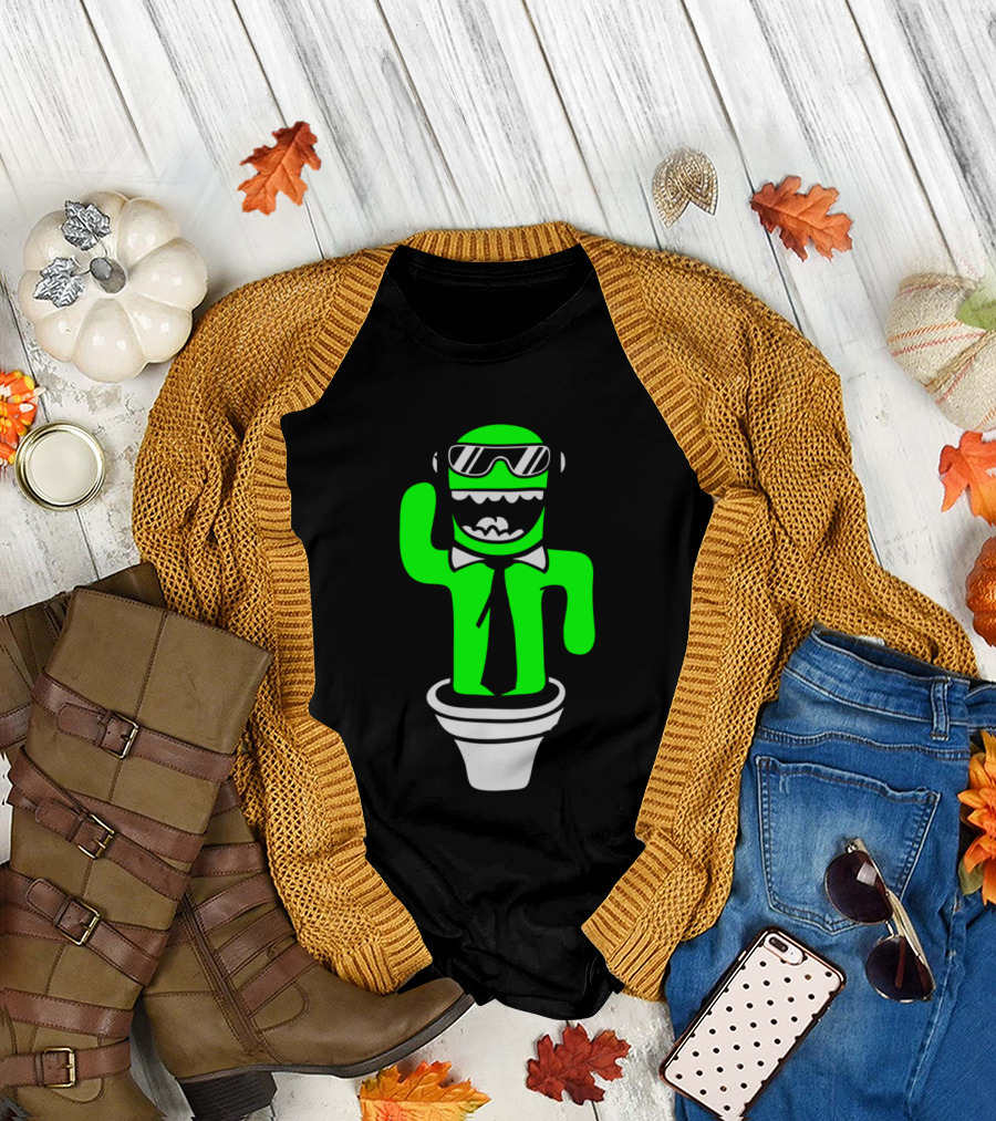 Cool Sunglasses Suit Tie Music Party DJ Club Cactus Character T-Shirt