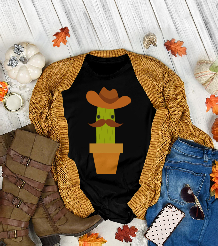 Cowboy Cactus Cute Funny Cacti With Hat and Mustache T-Shirt
