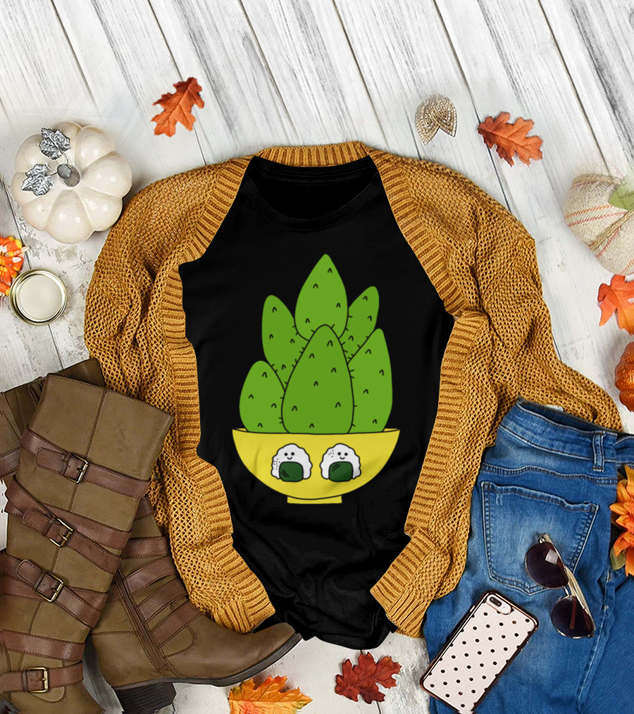 Cute Cacti Bunch With Happy Onigiri Bowl T-Shirt