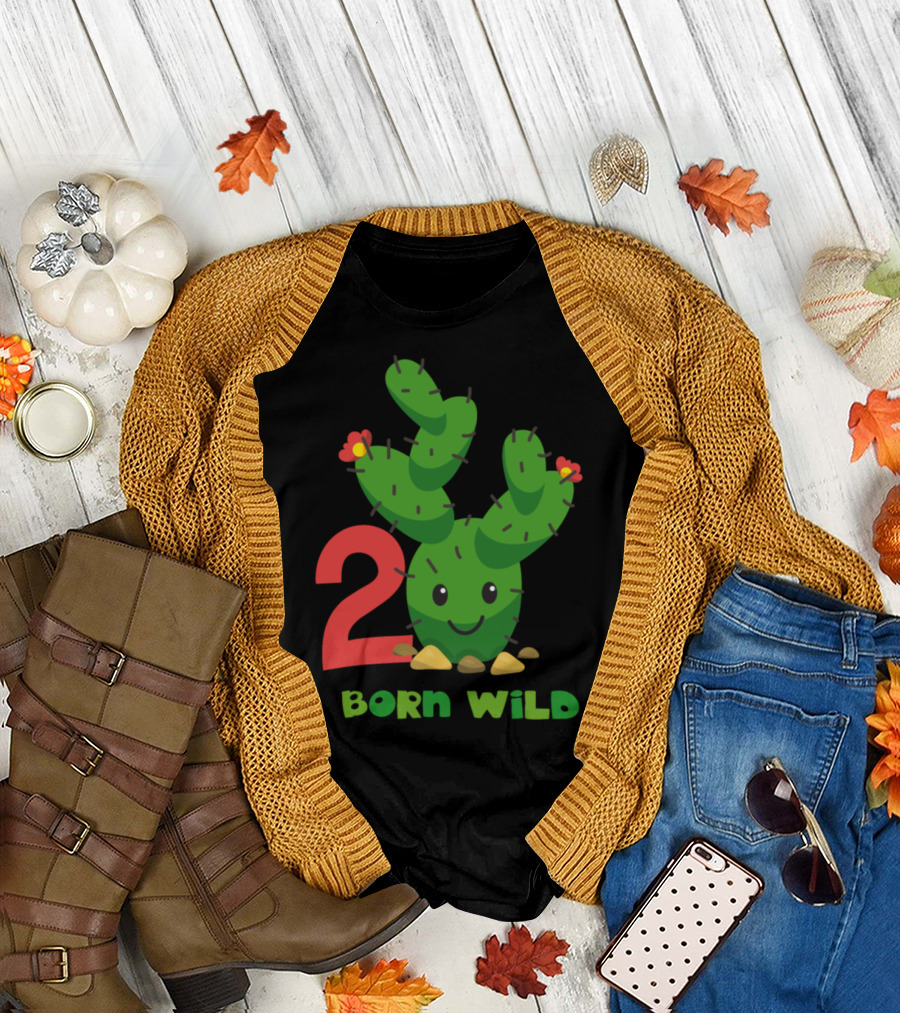 2nd Birthday Cute Cactus Born Wild T-Shirt