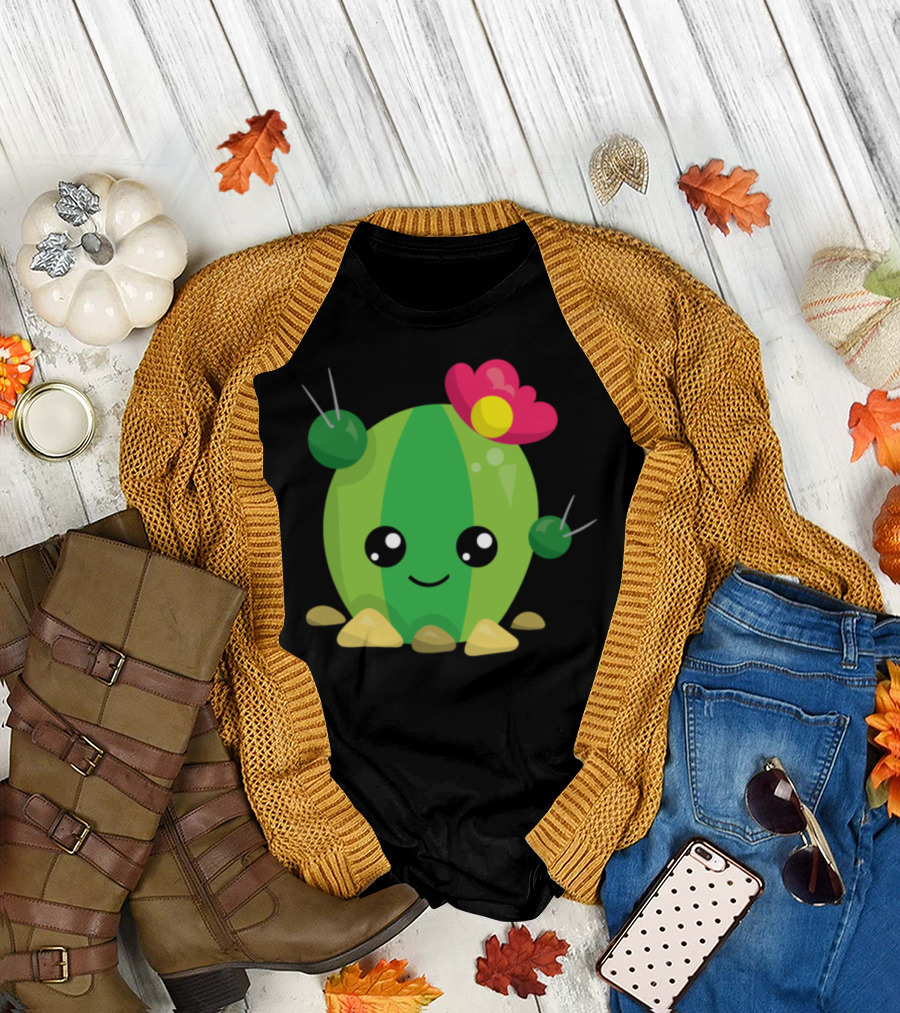 Cute Kawaii Cactus Succulent with Flower Face T-Shirt