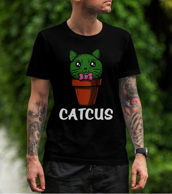 Catcus Cute Cactus Cat With Pink Bow In Flowerpot T-Shirt