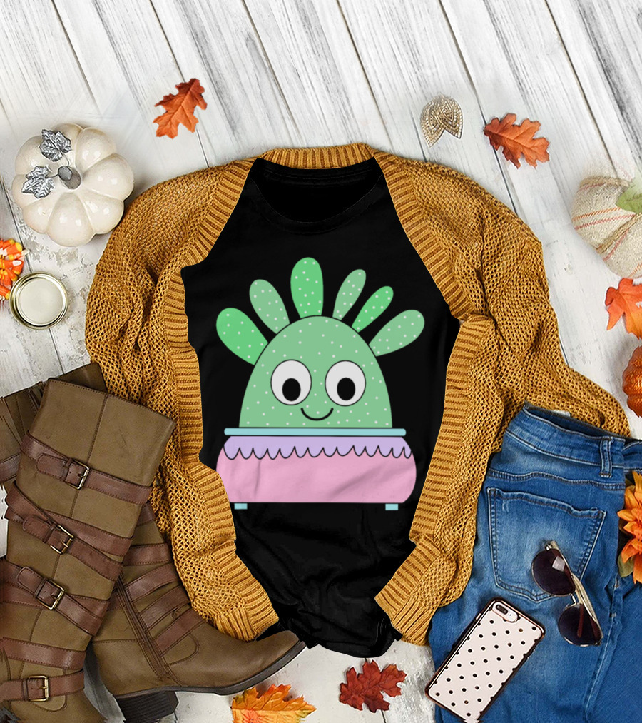 Cheerful Cute Curious Cactus in Adorable Pastel Pot T-Shirt