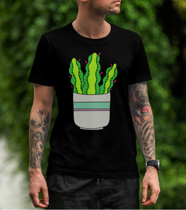 Flowering Succulent In Shabby Chic Pot With Green And Pink Accents T-Shirt