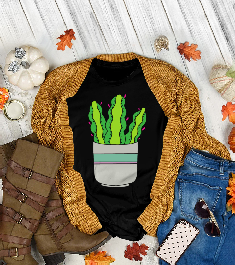 Flowering Succulent in Shabby Chic Pot with Green and Pink Accents T-Shirt