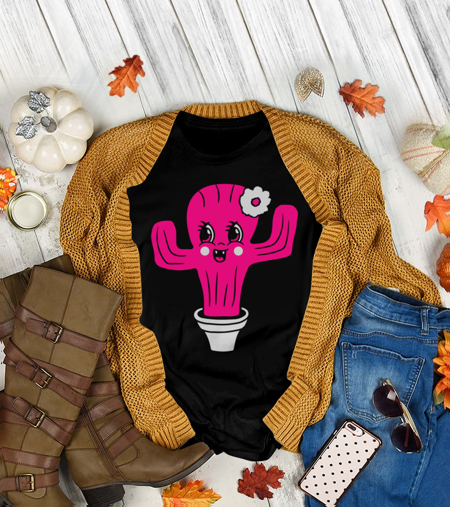 Girl Pink Cute Sweet Little Cactus with Flower T-Shirt